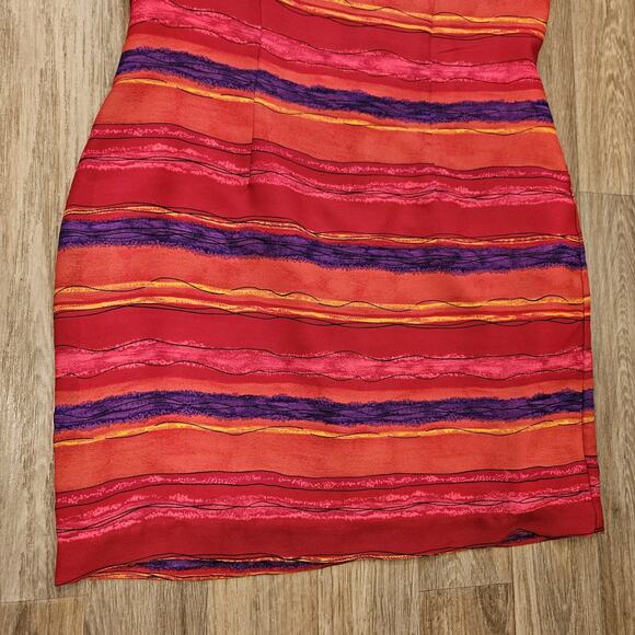 Vtg Kathie Lee Multicolor Stripe Dress Women 10 Red Purple 90s Retro Art Teacher - Picture 4 of 9